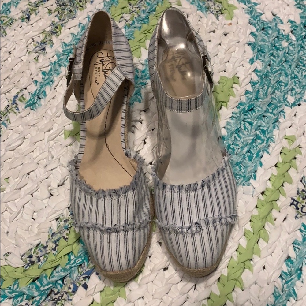 New Blue and White Espadrille Wedges